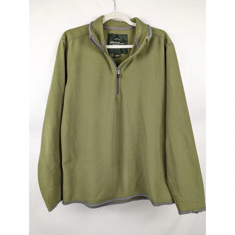 Eddie Bauer Mens 1/4 Zip Waffle Fleece Sweater Size M Green Pullover Outdoor - Picture 2 of 10